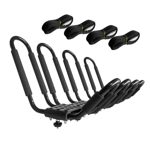 RUMI2033 Roof Rack: Heavy-Duty J-Bar Carrier for SUVs & Trucks (Includes 4 Ropes)