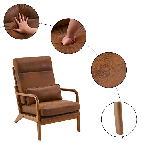 Rustic Accent Chairs Set of 2 - High Back Microfiber, Mid Century Modern Design, Farmhouse Armchairs for Living Room, Bedroom, Guest Room