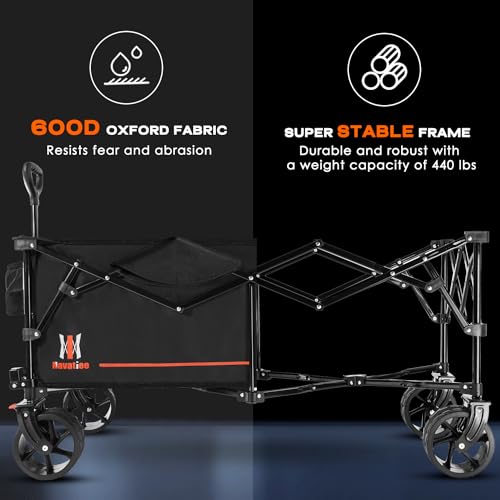 Large Collapsible Wagon Cart for Sports Outdoor Activities, with 440LBS Weight Capacity and Big All-Terrain Wheels.
