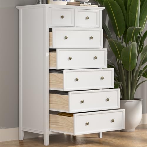 RUMI2033 White 7-Drawer Tall Dresser for Bedroom Storage