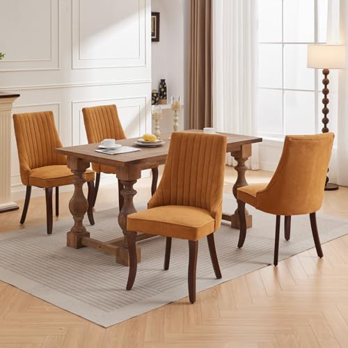 Channel Tufted Yellow Upholstered Dining Chair Set, 2 Pieces