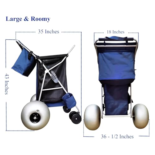 Upgraded Beach Cart with Large Wheels & Cooler Shelf (Holds 4 Chairs)