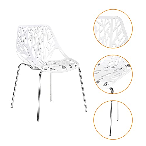 Mid-Century Light White Plastic Dining Chair Set