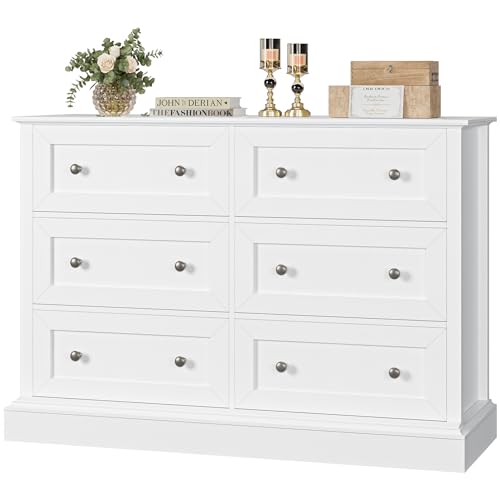 Modern White Wood Dresser with Deep Drawers for Hallway or Living Room