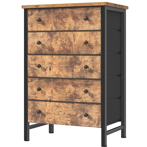Rustic Brown 5-Drawer Dresser for Girls' and Kids' Bedrooms