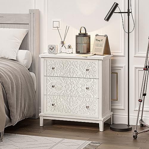 Distressed White 3-Drawer Flower Dresser for French Country Style