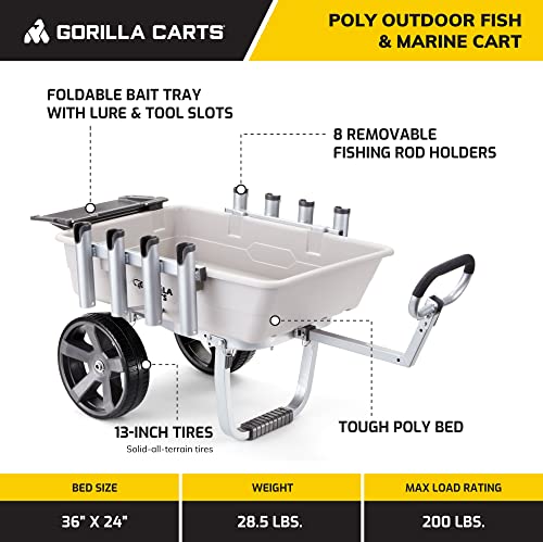 RUMI2033 Heavy Duty Aluminum Fish and Marine Cart with Rod Holders - for Fishing, Picnics, and Outdoor Activities