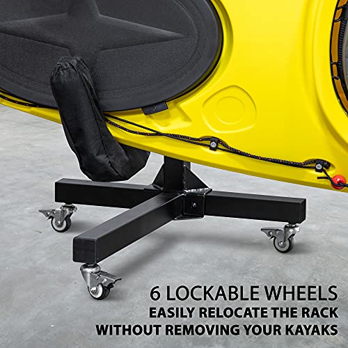 Heavy-Duty Freestanding RUMI2033 Storage Rack for Two RUMI2033s, SUPs, Canoes, and Paddleboards – Adjustable for Indoor, Outdoor, Garage, Shed, or Dock Use
