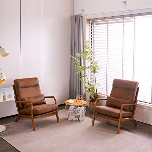 Rustic Accent Chairs Set of 2 - High Back Microfiber, Mid Century Modern Design, Farmhouse Armchairs for Living Room, Bedroom, Guest Room