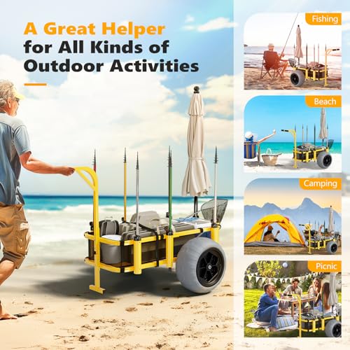 RUMI2033 Heavy-Duty Beach Fishing Cart with Balloon Wheels
