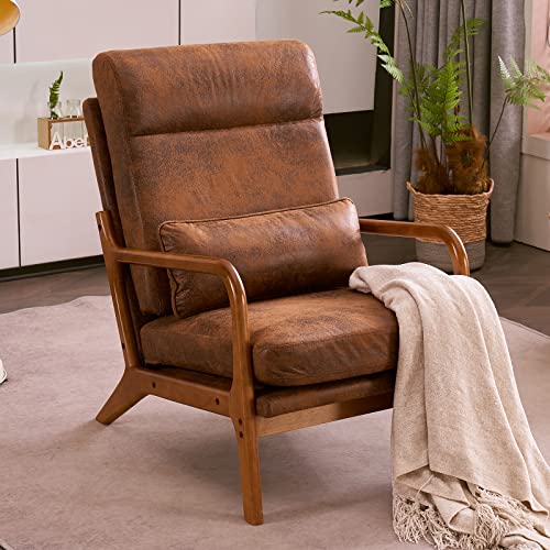 Rustic Accent Chairs Set of 2 - High Back Microfiber, Mid Century Modern Design, Farmhouse Armchairs for Living Room, Bedroom, Guest Room