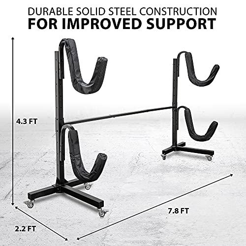Heavy-Duty Freestanding RUMI2033 Storage Rack for Two RUMI2033s, SUPs, Canoes, and Paddleboards – Adjustable for Indoor, Outdoor, Garage, Shed, or Dock Use