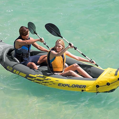 2-Person Inflatable RUMI2033 Set: Intex Explorer K2 with Oars, Pump, & Seats