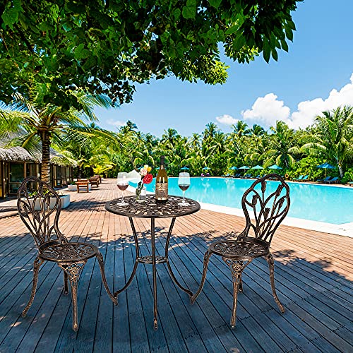 Outdoor Bistro Set with Cast Aluminum Table and Chairs, Rust Resistant Patio Furniture for Small Spaces